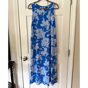 J.Jill Wherever Collection Maxi Dress S Blue White Floral Sleeveless Travel